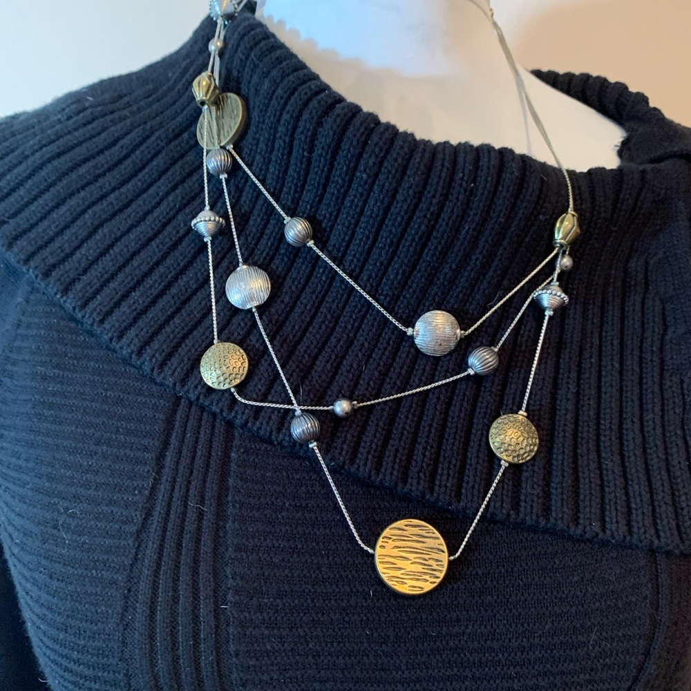 3 Strand Silver, Pewter & Bronze Necklace Fashion Necklace